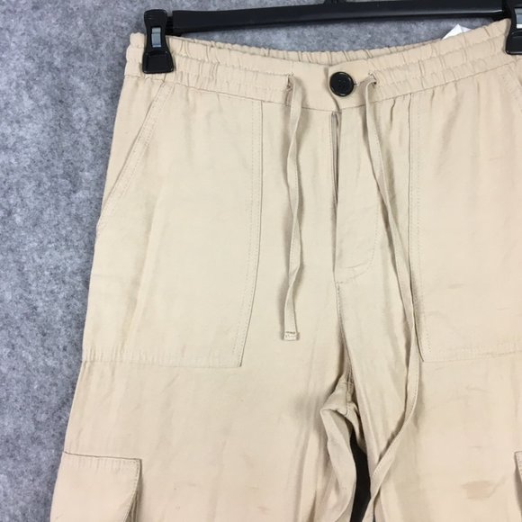 Zara Jogger Pants S Khaki Cargo Drawstring Tapered High Rise Casual Relaxed Tan - Picture 4 of 16
